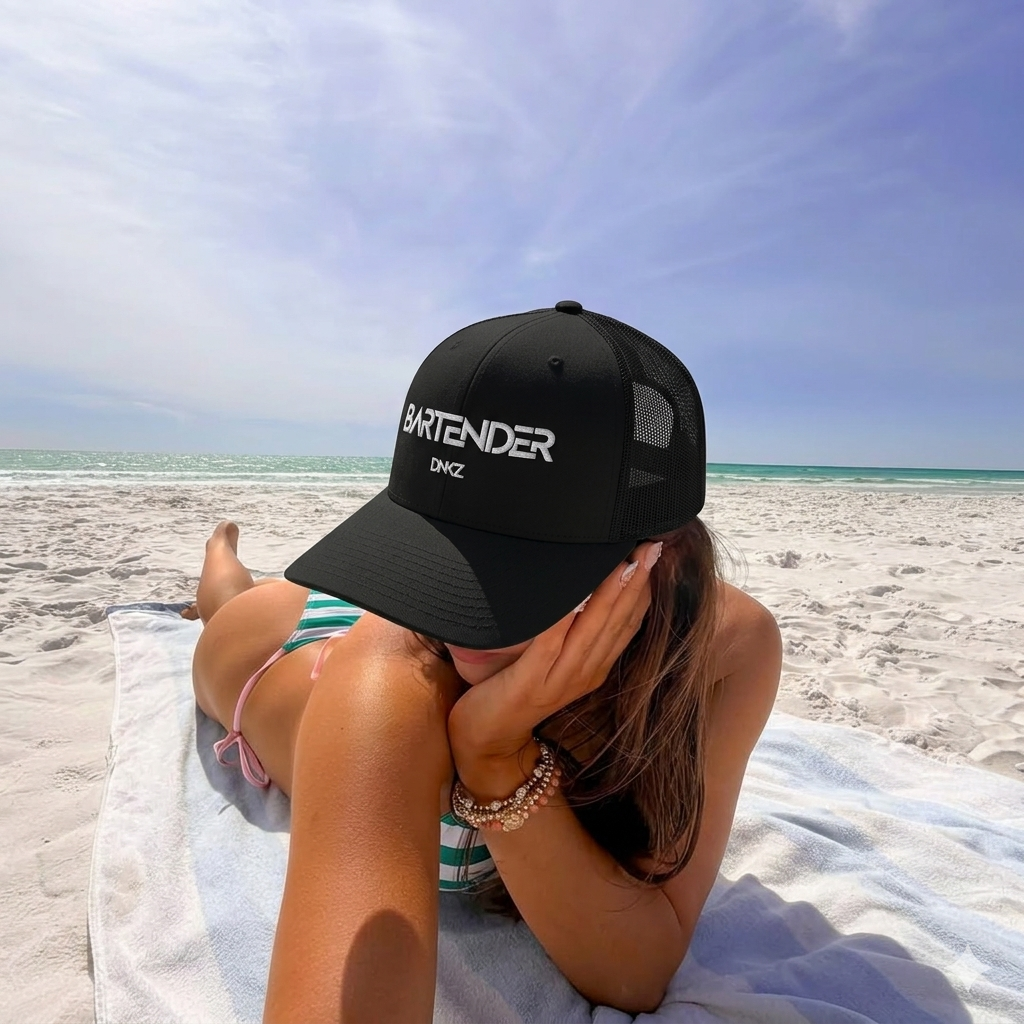 Casquette Trucker DNKZ Bartender — côté, casquette bartender streetwear