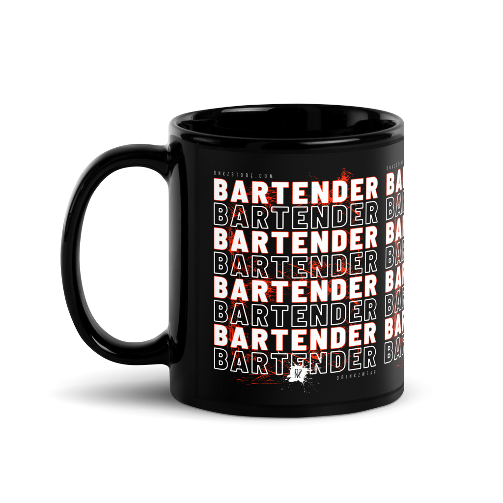 Mug Noir DNKZ Crew Bartender "Red" — détail, mug bartender streetwear France