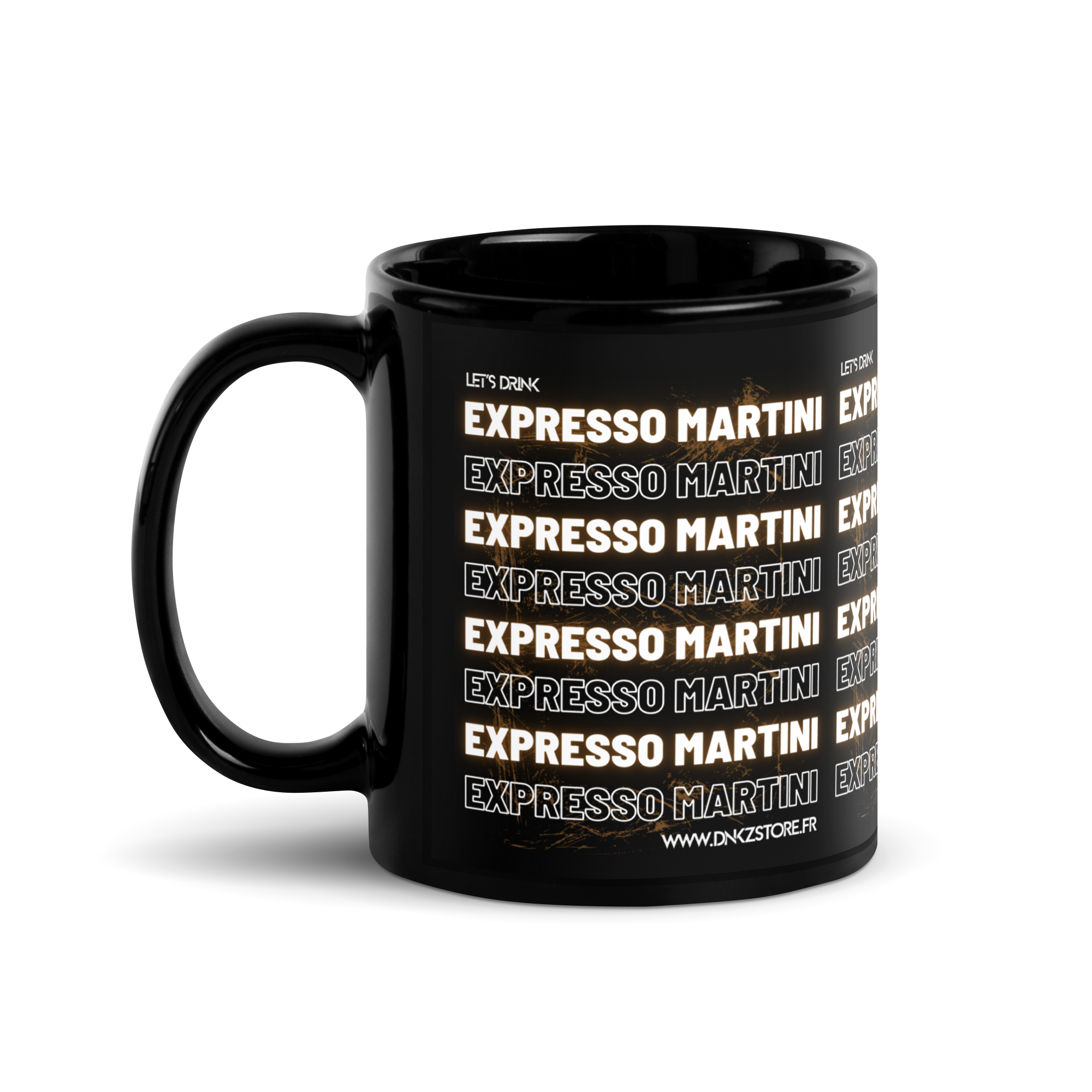 Mug Noir DNKZ Multiply "Expresso Martini" — détail, mug cocktail bartender streetwear