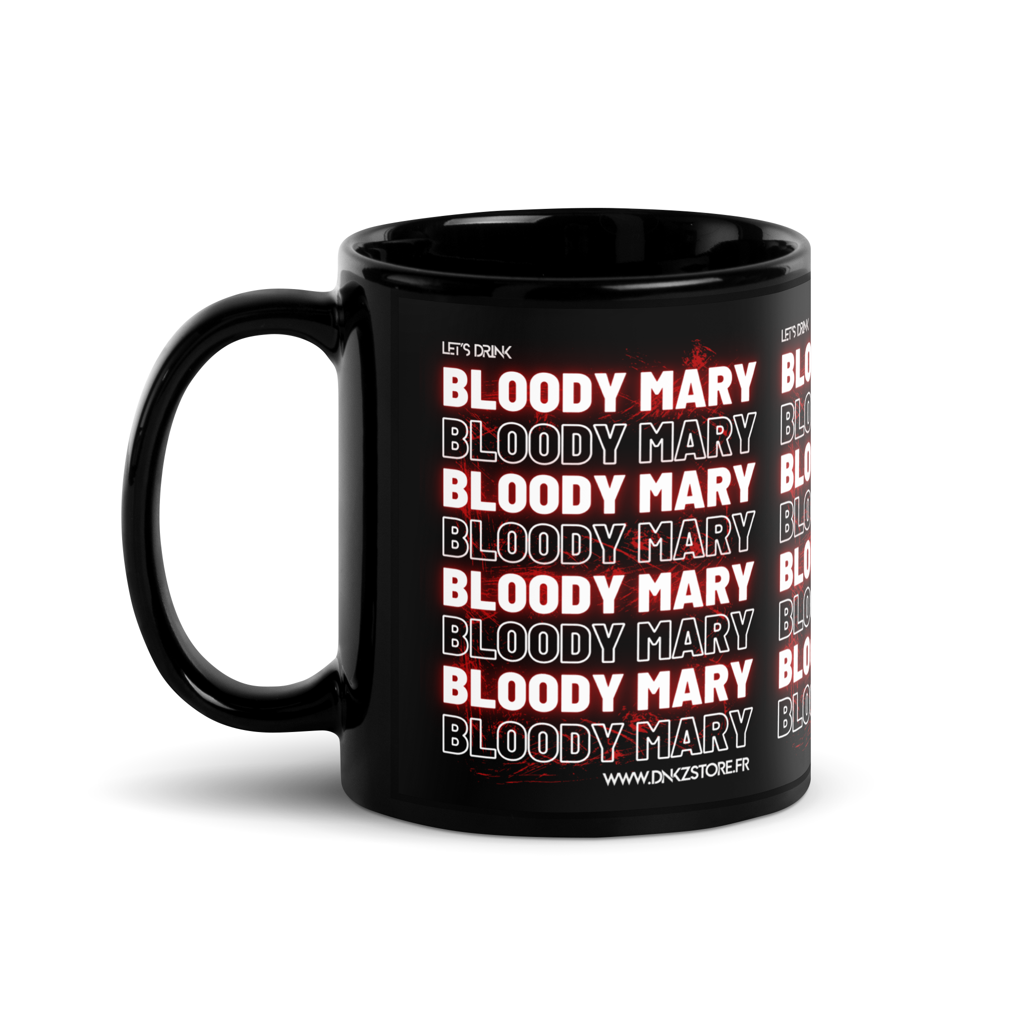 Mug Noir DNKZ Multiply "Bloody Mary" — détail, mug cocktail bartender streetwear