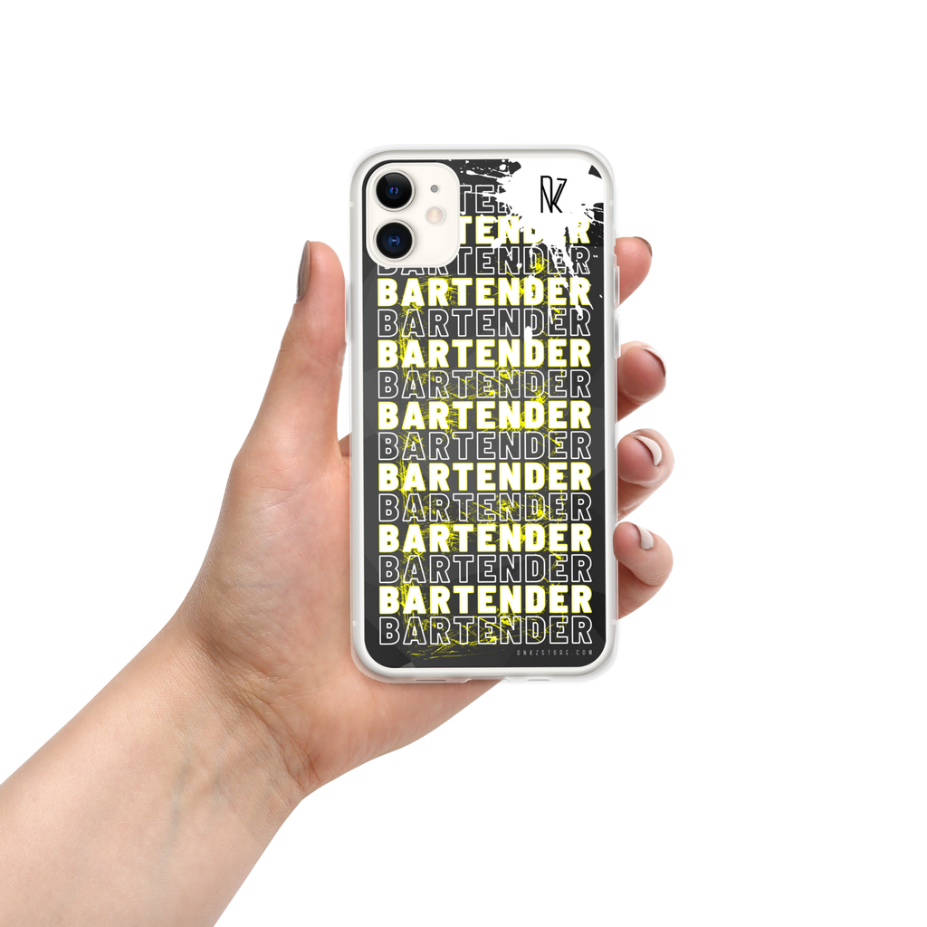 DNKZ coque iPhone bartender jaune — accessoire barman marque française