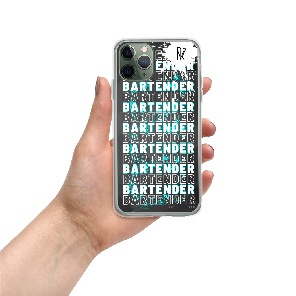 Coque iPhone DNKZ motif Crew Bartender bleu — barman bartender streetwear