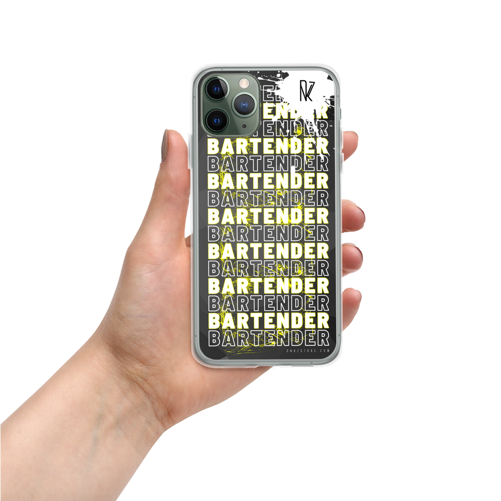 Coque iPhone DNKZ motif Crew Bartender jaune — barman bartender streetwear