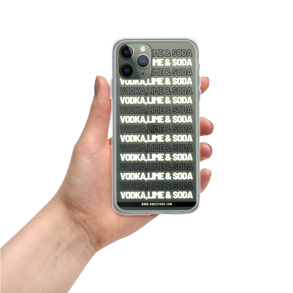 Coque iPhone DNKZ motif "Vodka Lime & Soda" — accessoire barman bartender