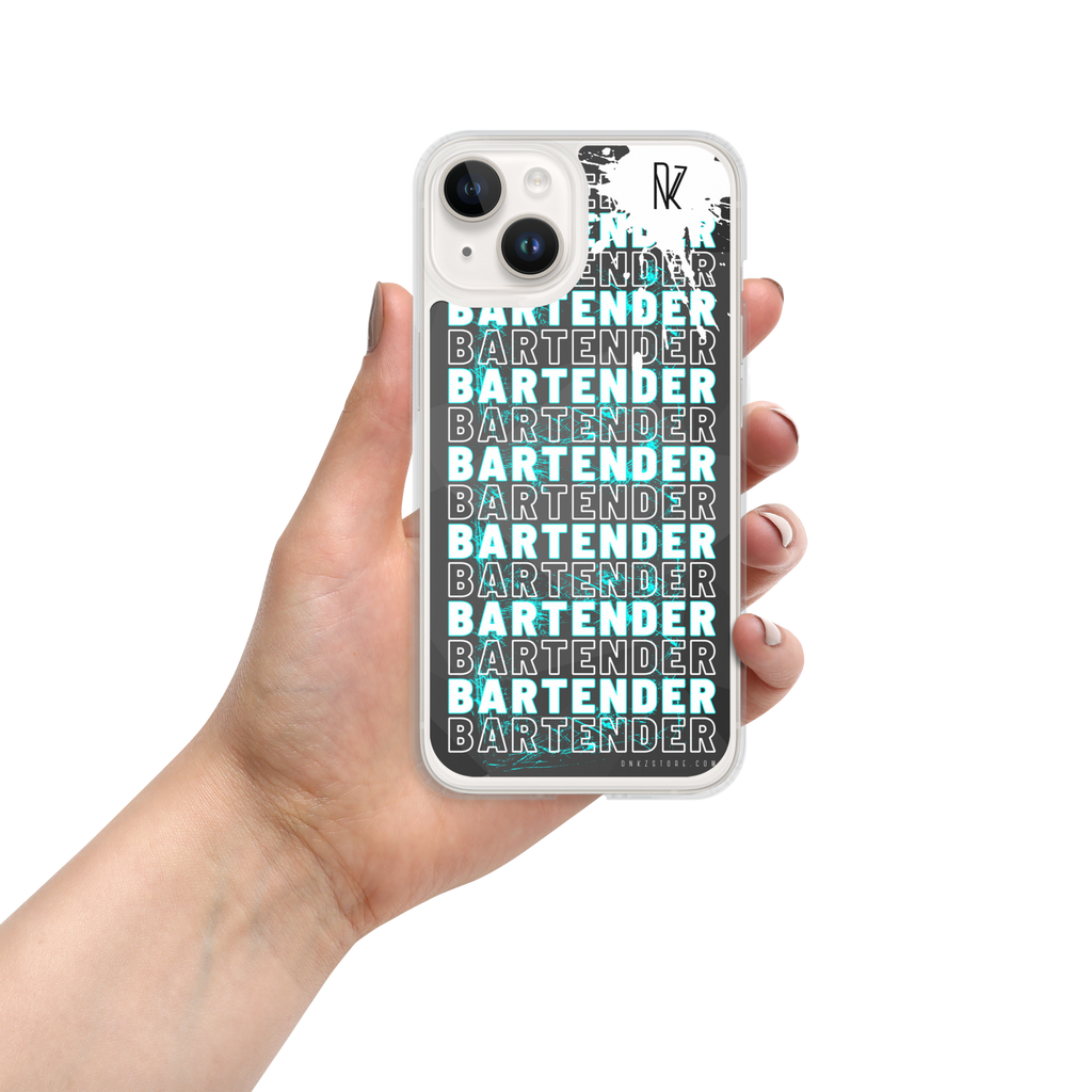 Coque iPhone DNKZ Crew Bartender bleu — protection iPhone barman barmaid France