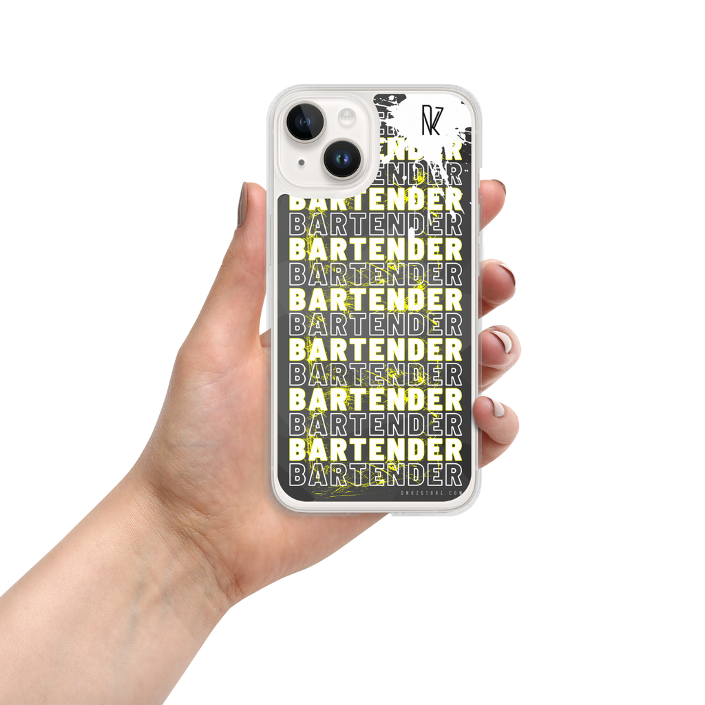 Coque iPhone DNKZ Crew Bartender jaune — protection iPhone barman barmaid France