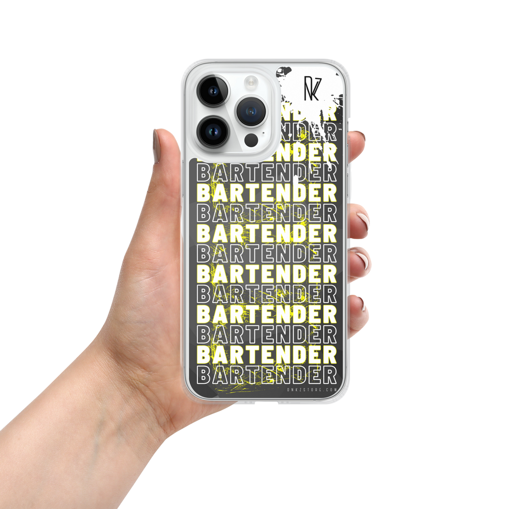 Coque iPhone DNKZ Crew Bartender jaune — accessoire barman bartender streetwear