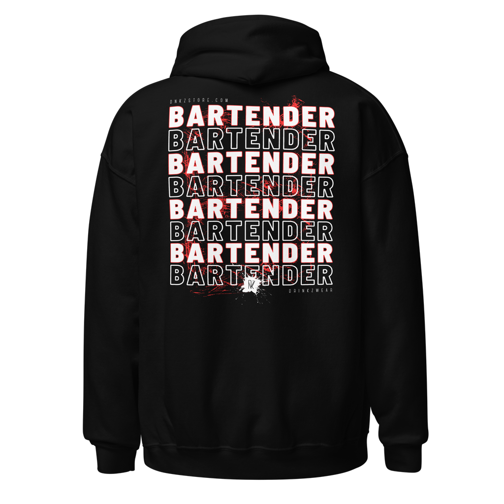 Hoodie DNKZ Crew Bartender Red — dos, sweat capuche rouge bartender streetwear